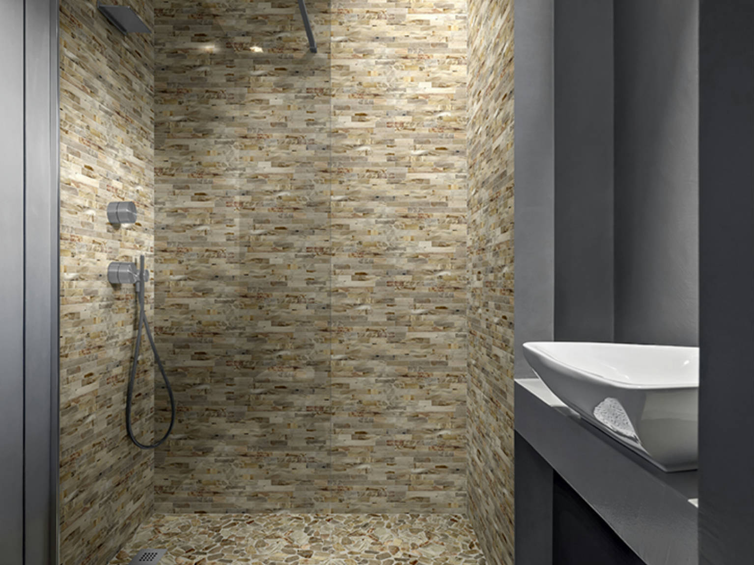 Fossil Wood Mini Opus Mix Beige Interlocking Mosaic | Aromaz Home