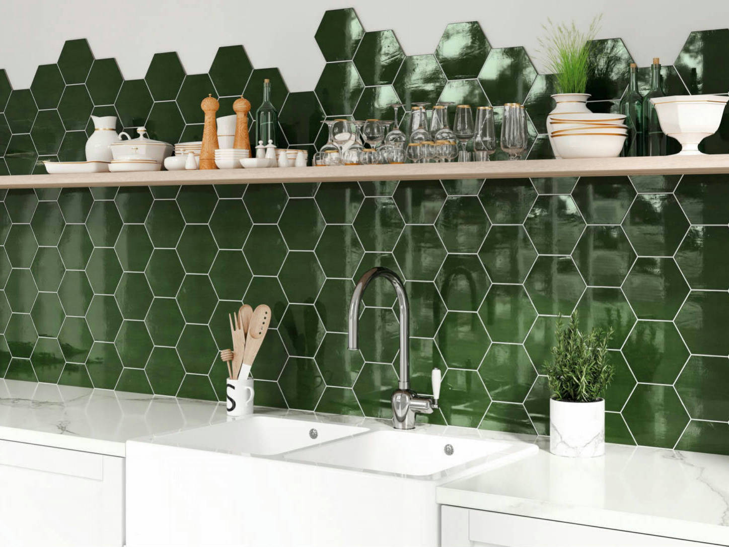 Ronda 5.5X6.3” Green Hexagon | Aromaz Home