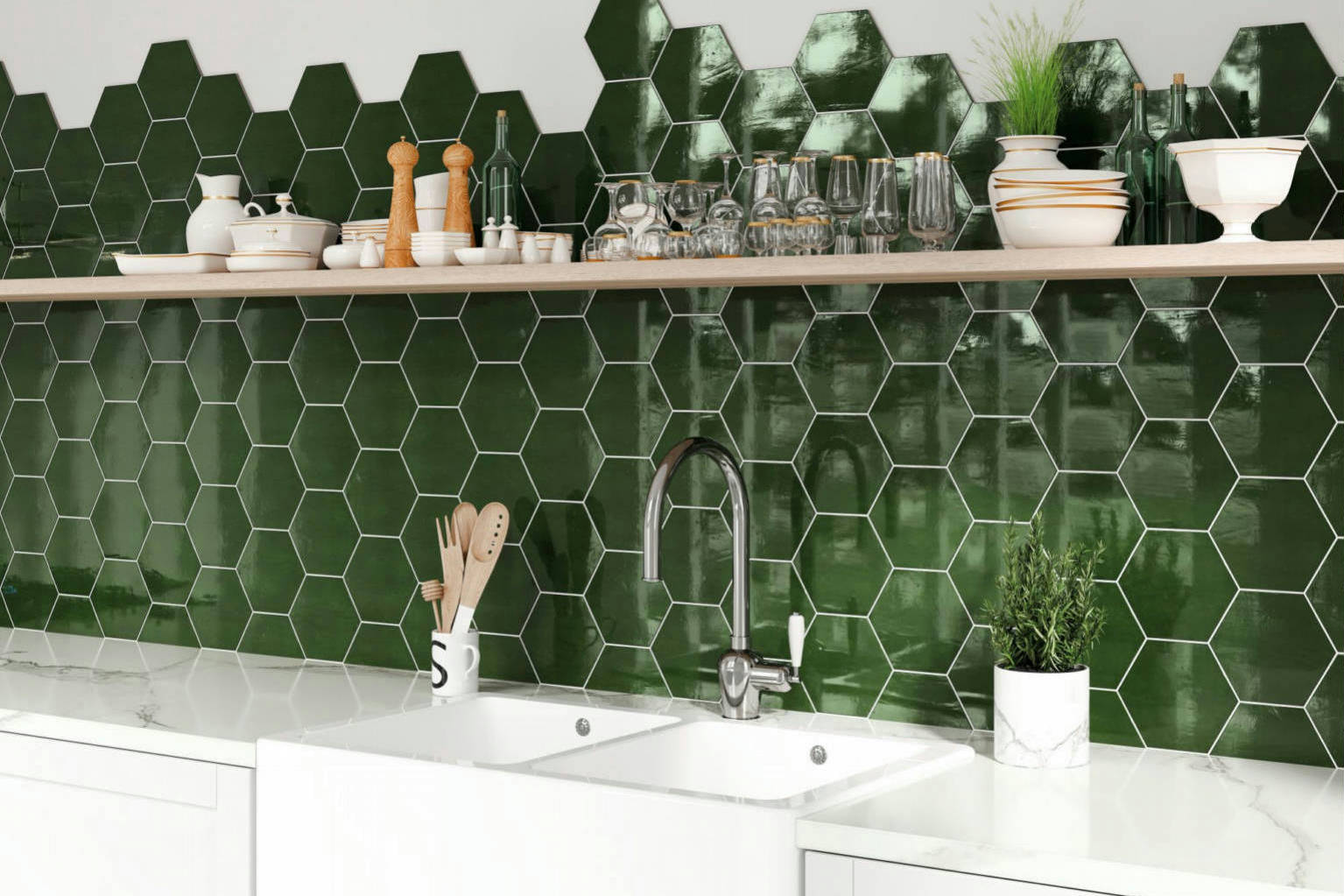 Ronda 5.5X6.3” Green Hexagon | Aromaz Home