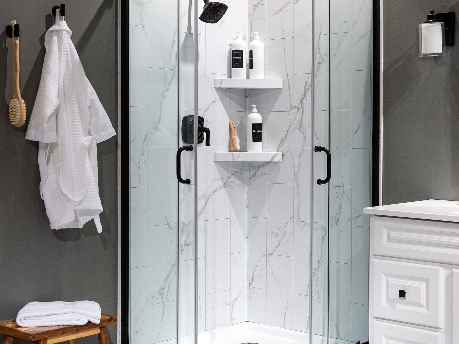 Carrara Marble Shower Wall Kit 36x36x78 | Aromaz Home