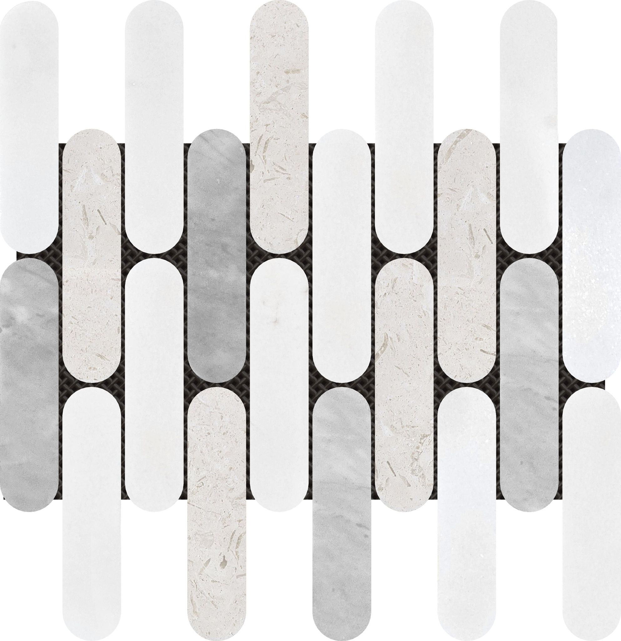 2"x6" Elongated Round White Grey Beige Marble Mix | Aromaz Home