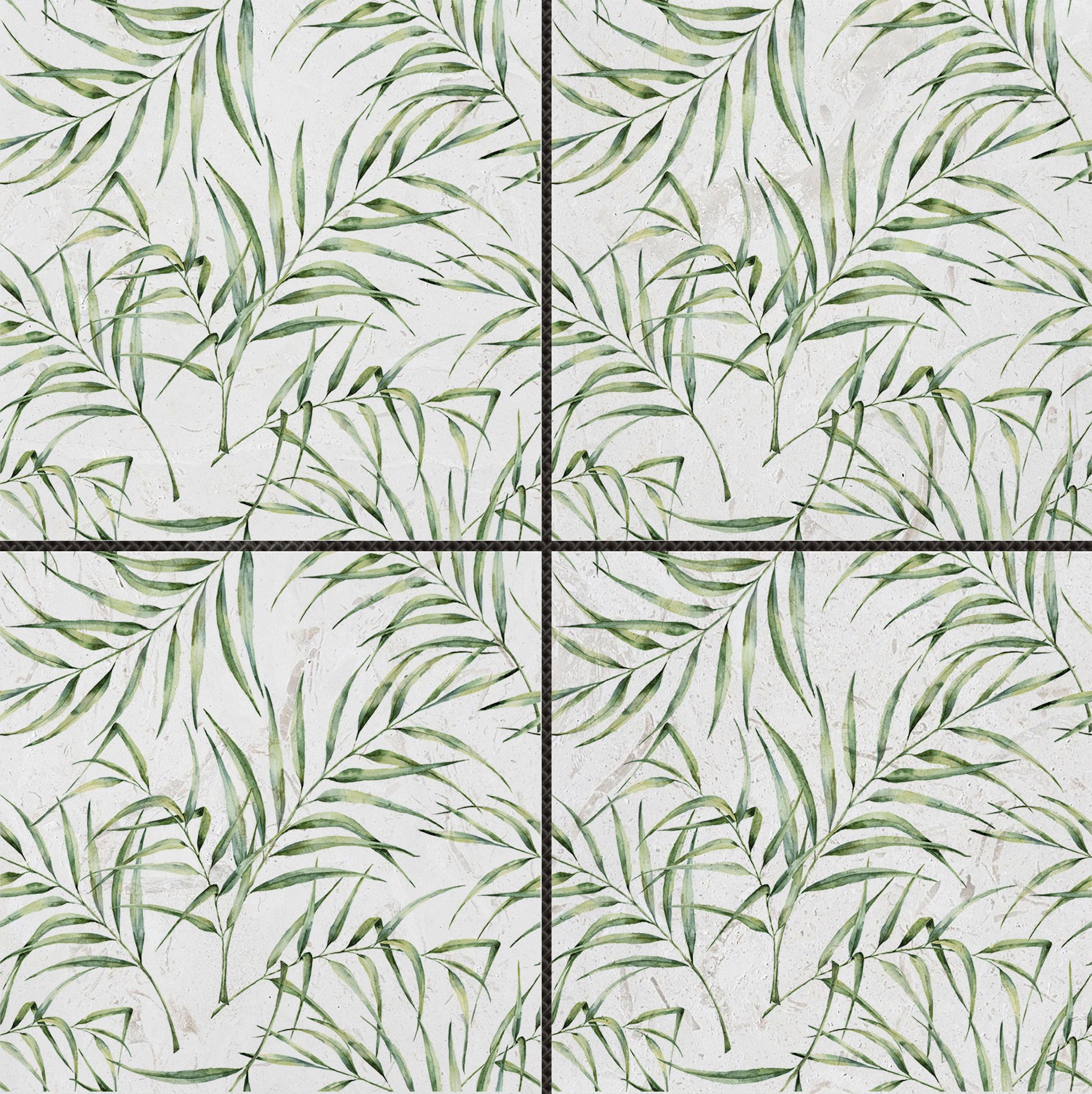 6"x6" Green Palm Leaf Printed Beige Marble | Aromaz Home