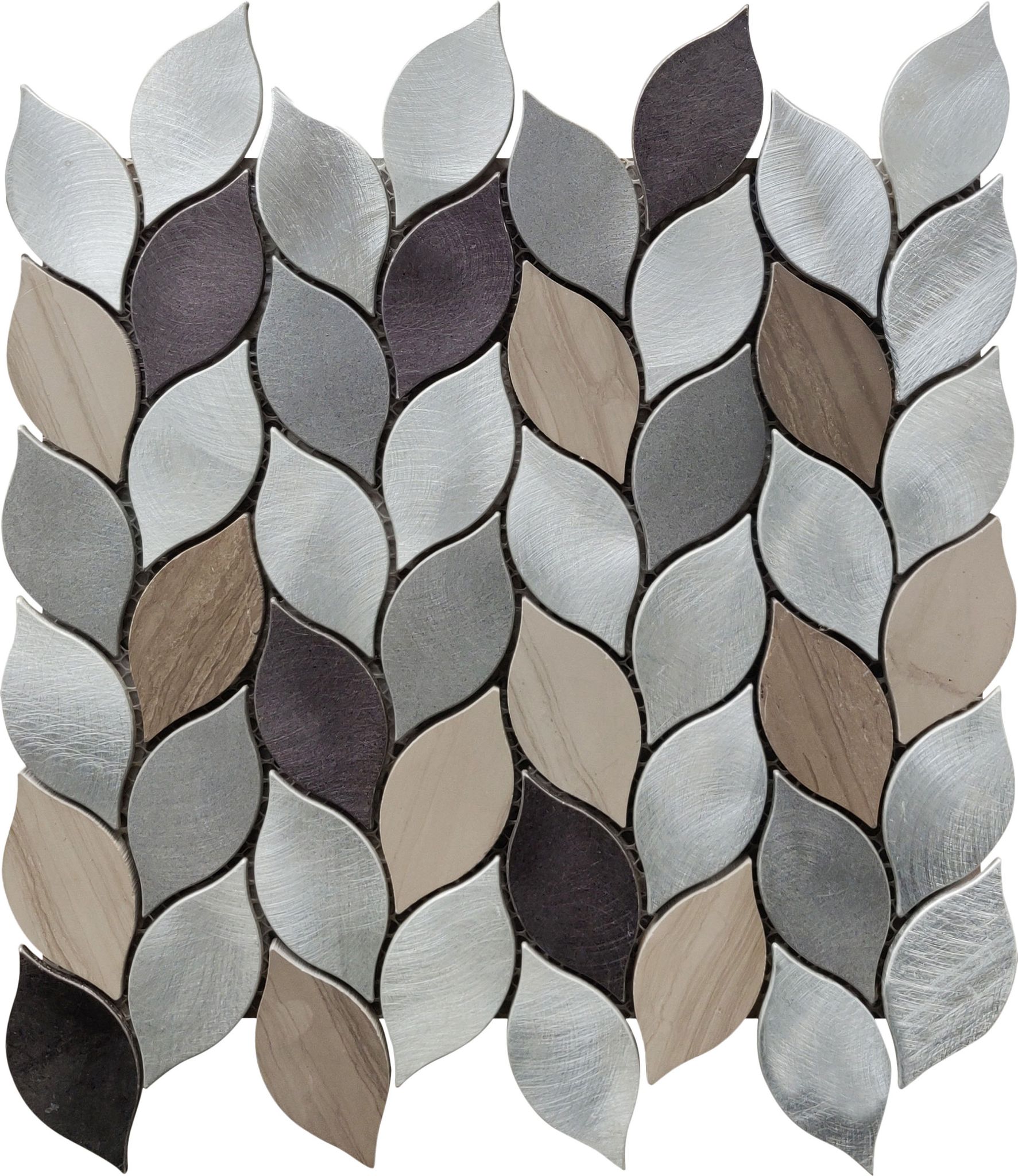 Aluminum & Marble Leaves 19 Grey Brown Mosaic 11"x12" | Aromaz Home