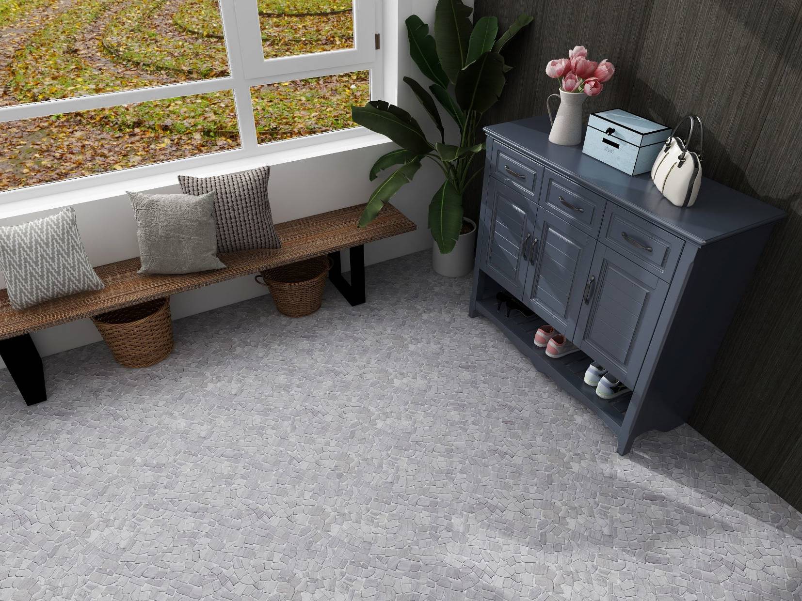 Beige Limestone Matte Mini Opus Interlocking  | Aromaz Home