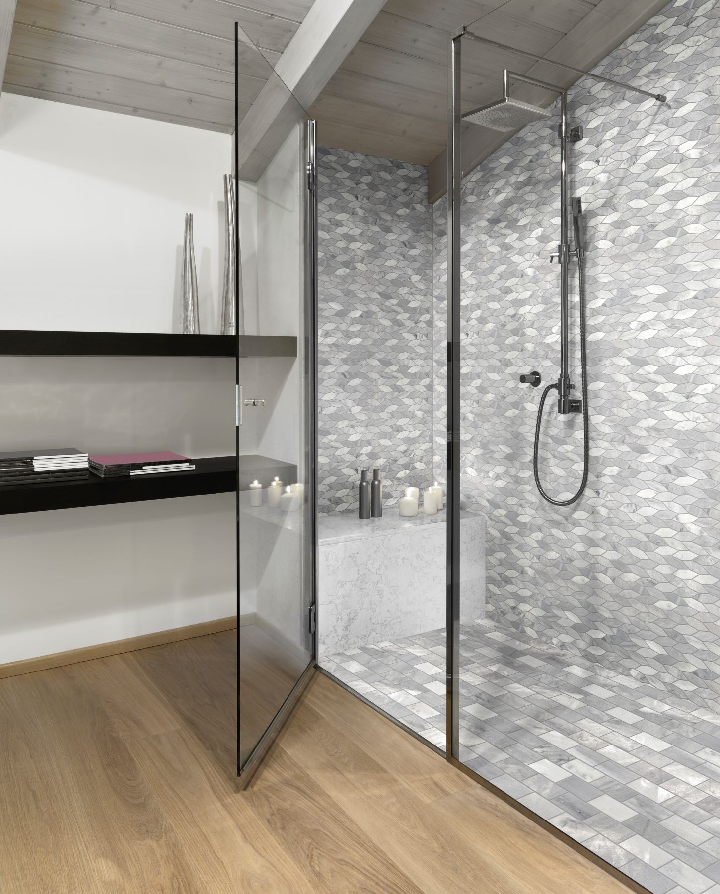 Elongated Hexagon Ice Grey "Leaves" Mosaic | Aromaz Home