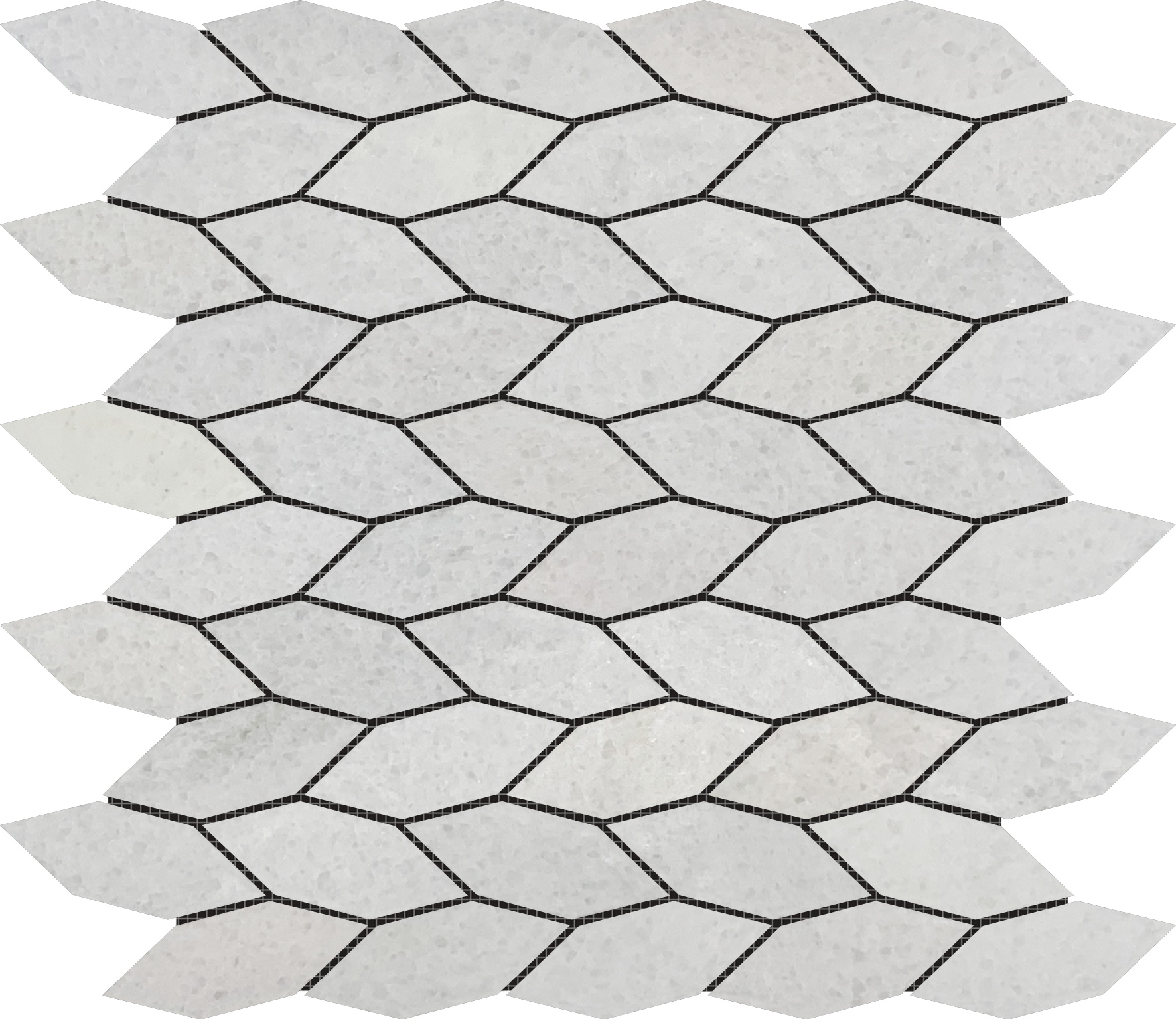 Elongated Hexagon White Grey "Leaves" Mosaic | Aromaz Home