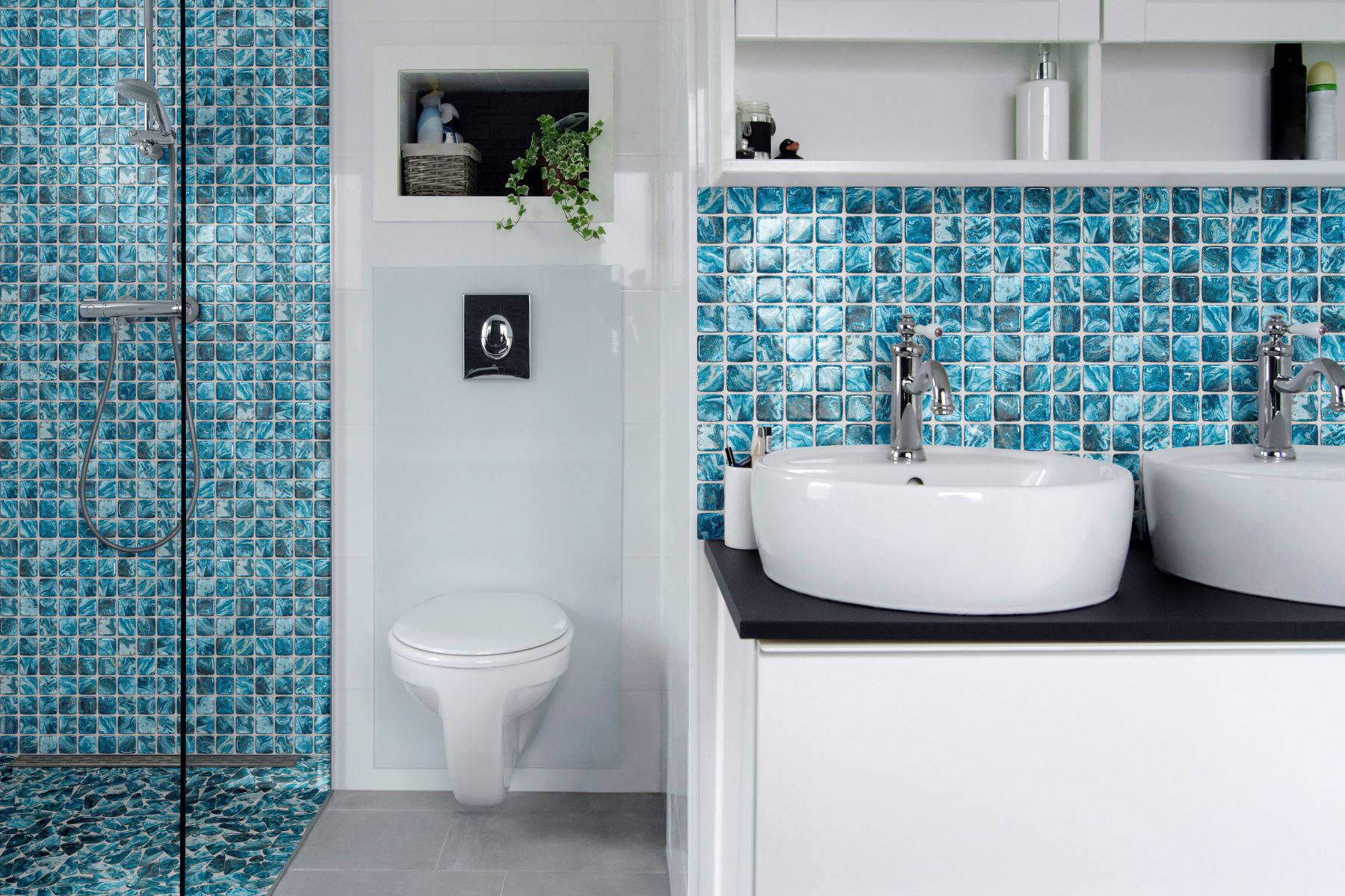 Glass Pebble Blue + Glass Square Blue Marble Pattern Mix | Aromaz Home