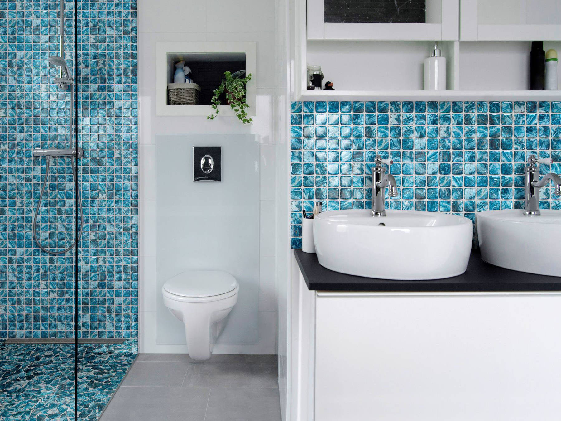 Glass Pebble Blue + Glass Square Blue Marble Pattern Mix | Aromaz Home