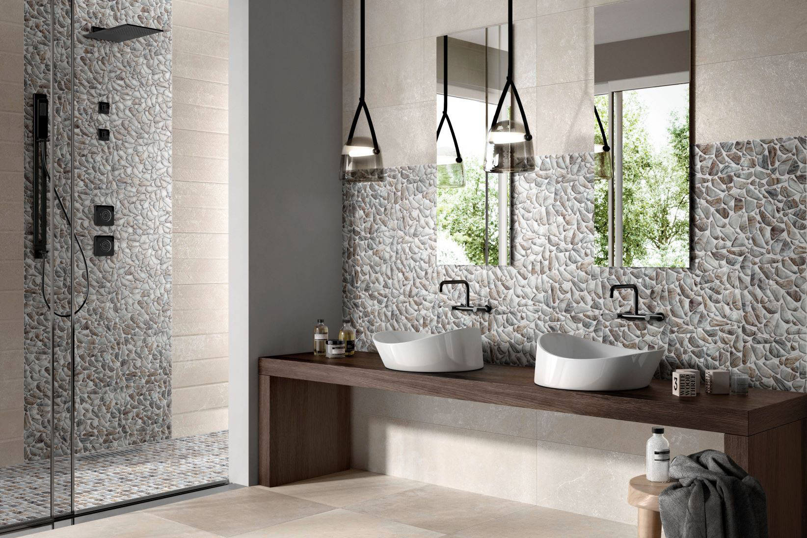 Glass Pebble Grey Beige Mix + Glass Square Grey Beige Mix | Aromaz Home