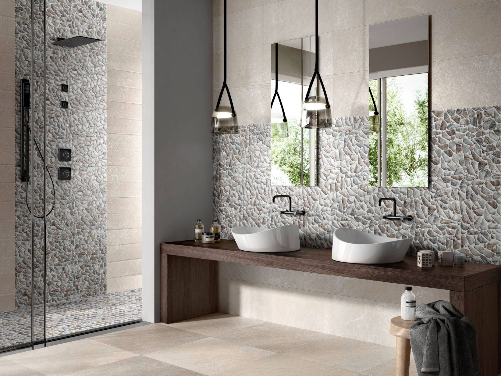 Glass Pebble Grey Beige Mix + Glass Square Grey Beige Mix | Aromaz Home
