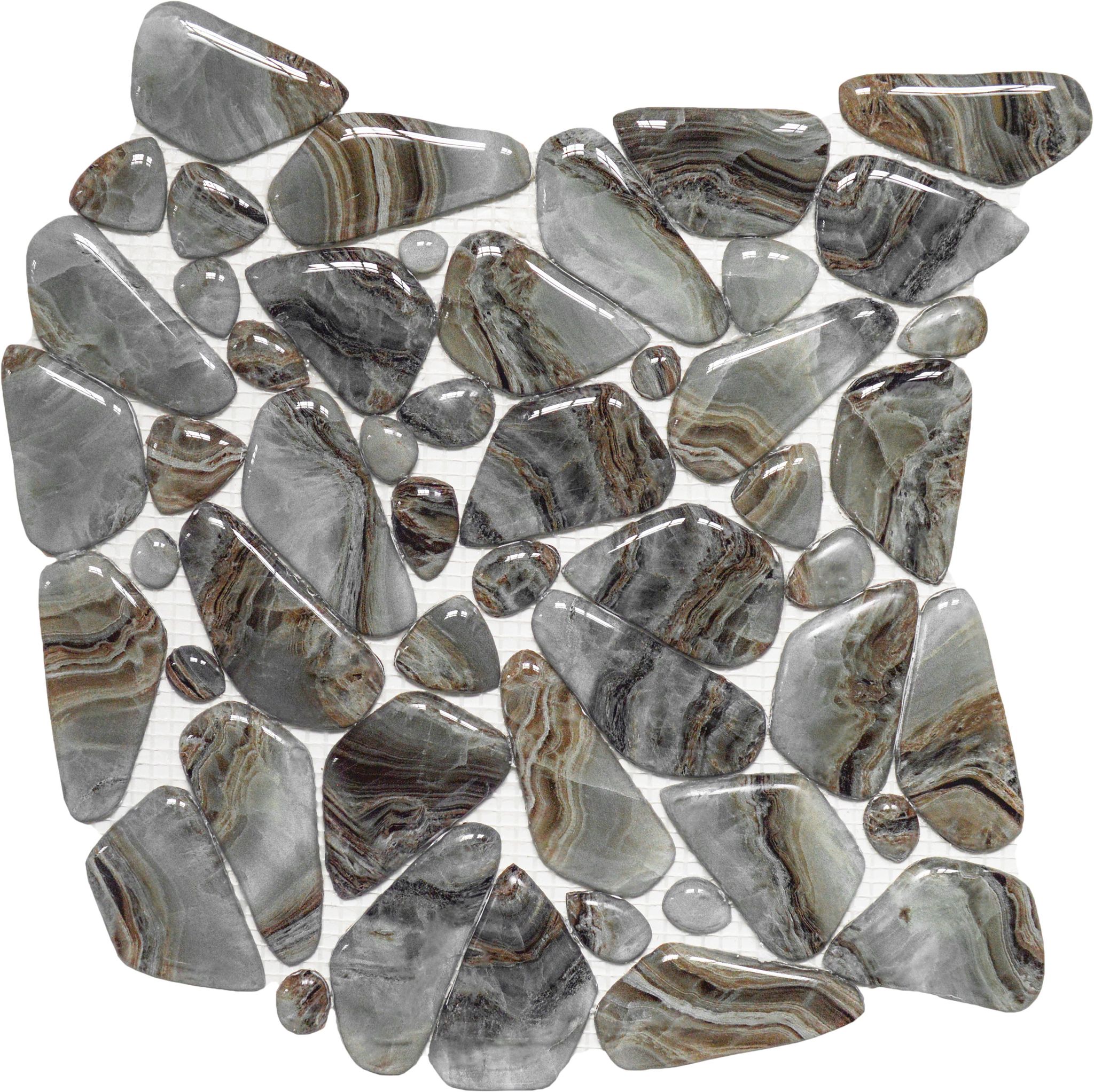 Glass Pebble Grey Beige Mix Marble Pattern Mix Mosaic | Aromaz Home