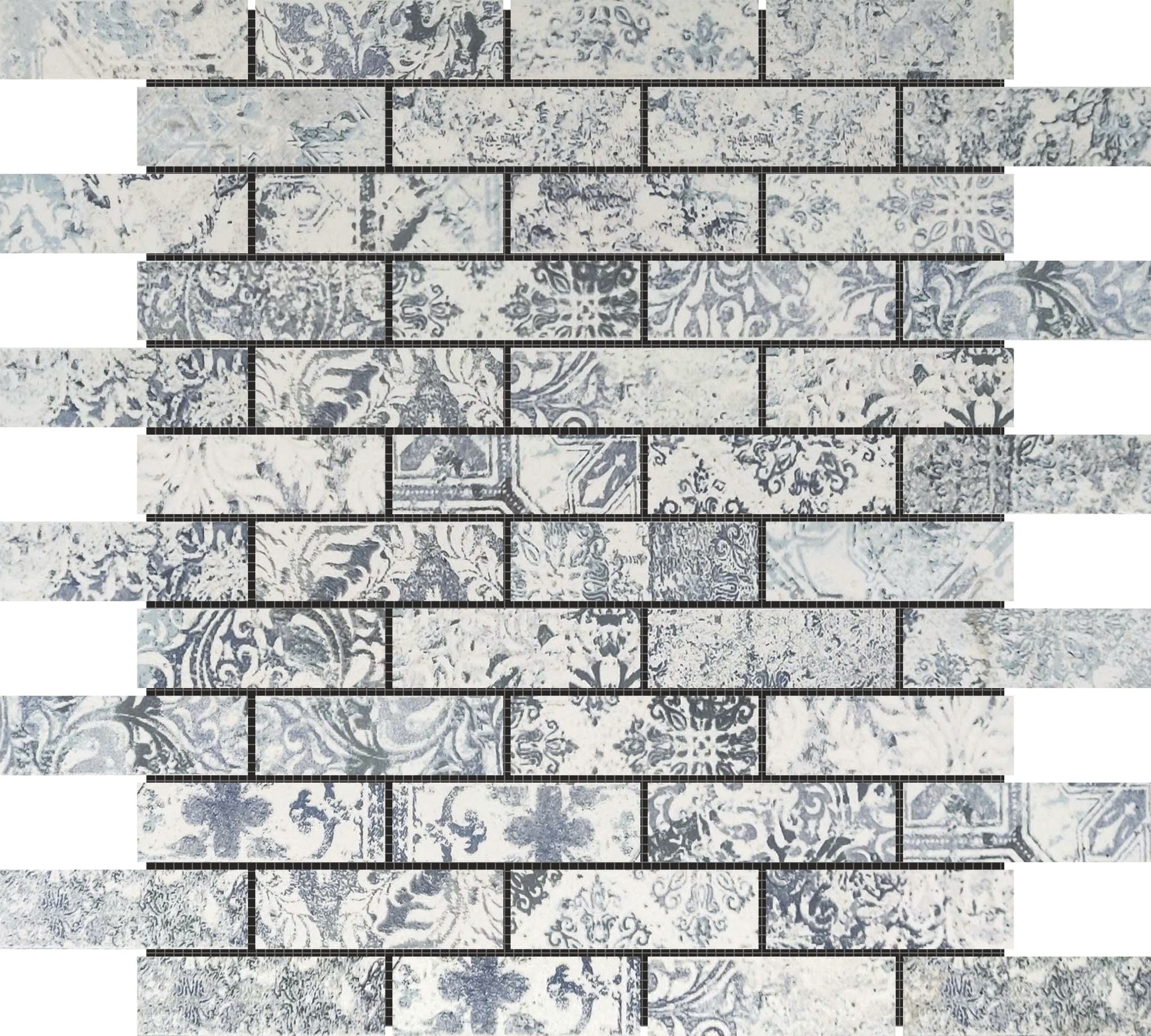 Grey Mix Pattern Deco Brick Matte Glazed Porcelain 1"x3" Mosaic | Aromaz Home