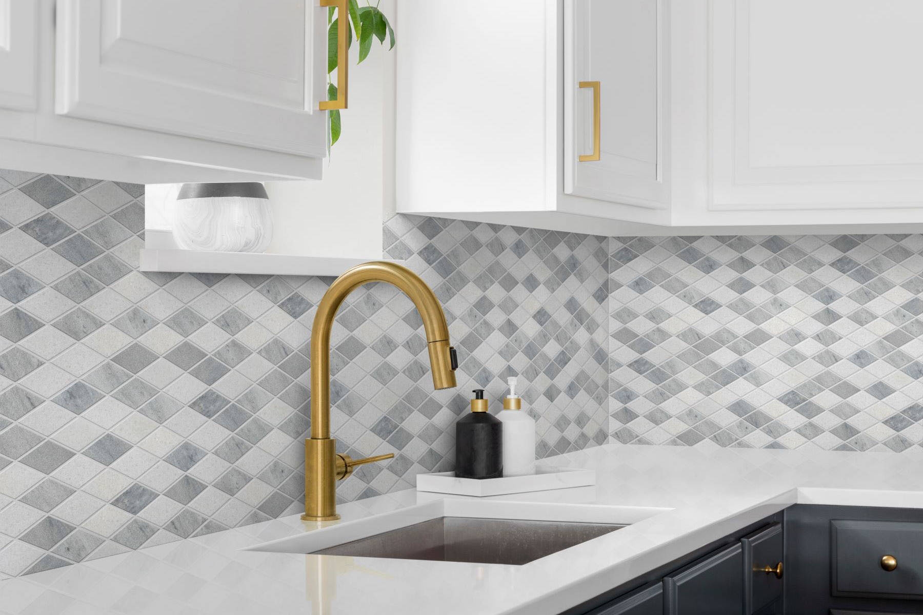 Grey White Multicolor Marble Diamond Honed Mosaic | Aromaz Home