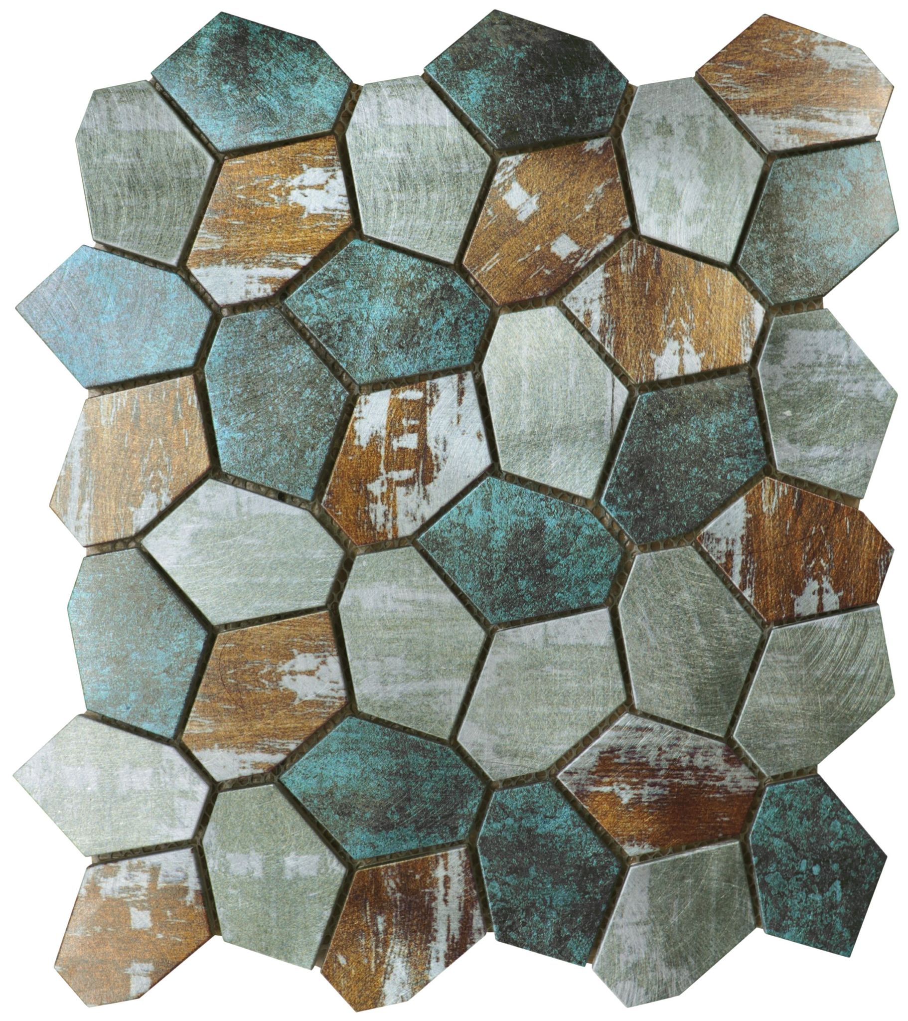 Hexagon Aluminum Mix Green Grey Beige 11.4"x12.2" | Aromaz Home