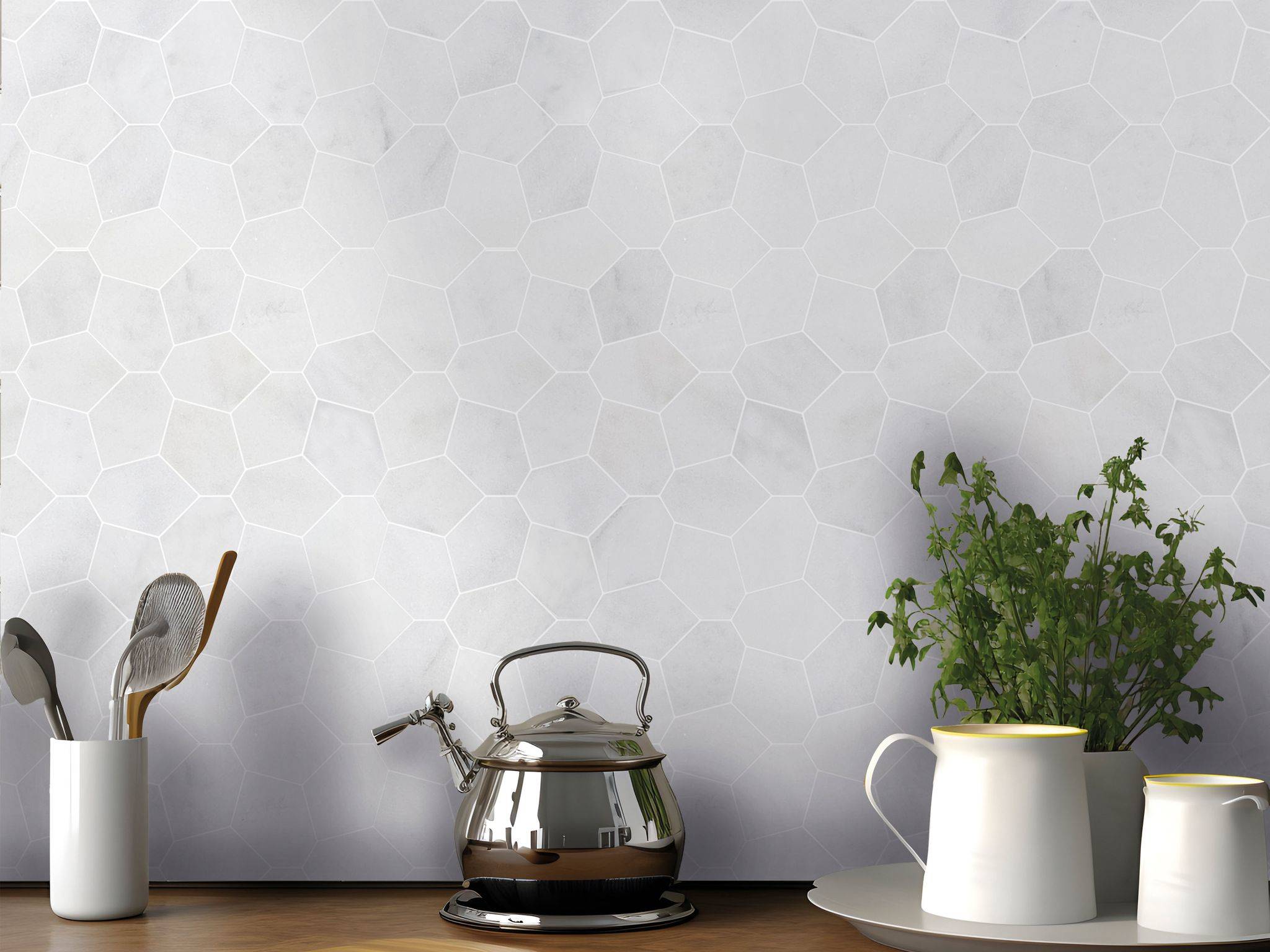 Irregular Hexagon White Grey Marble  | Aromaz Home