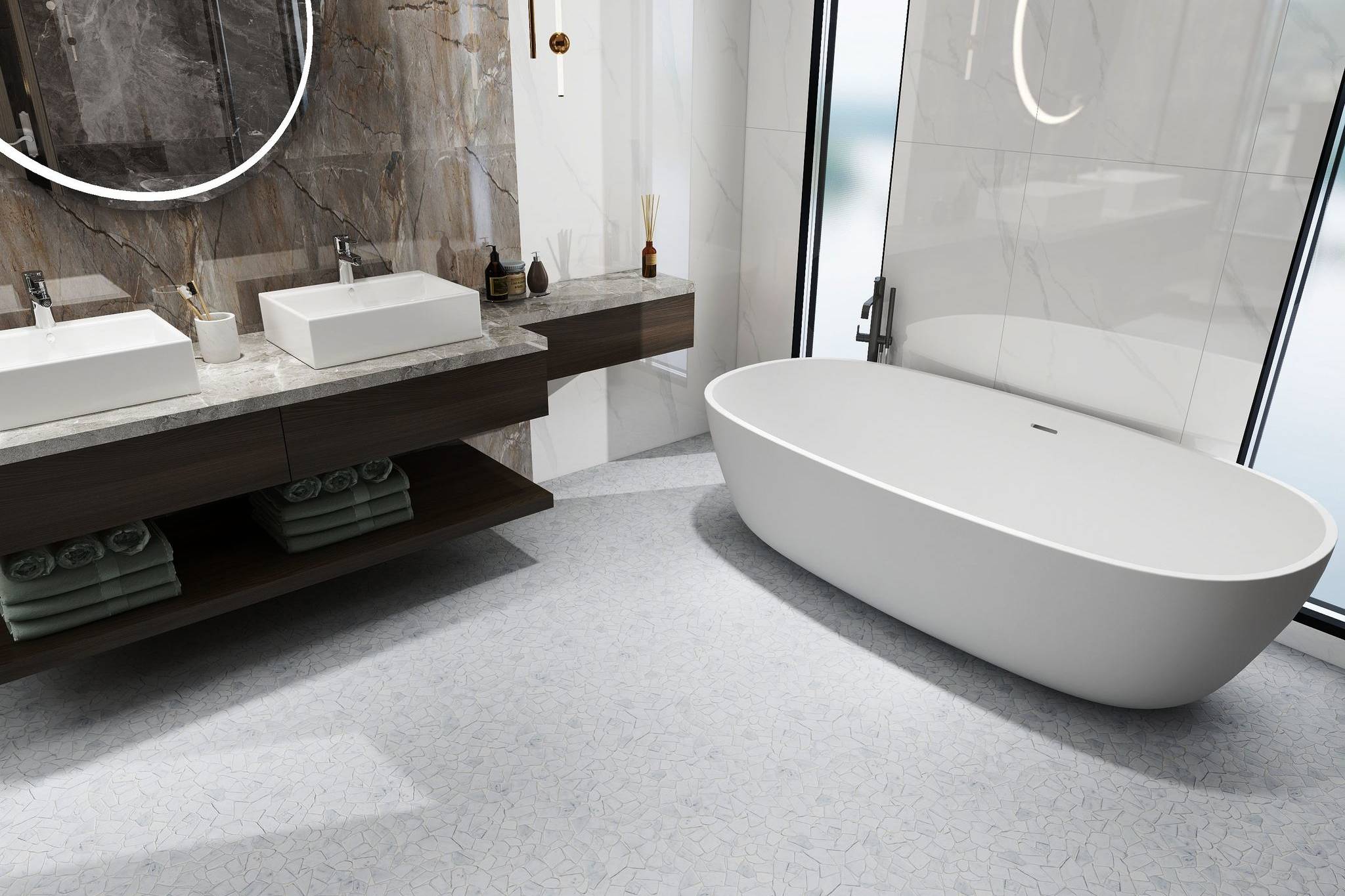 Mini Opus Matte White Grey Marble Stone Interlocking | Aromaz Home