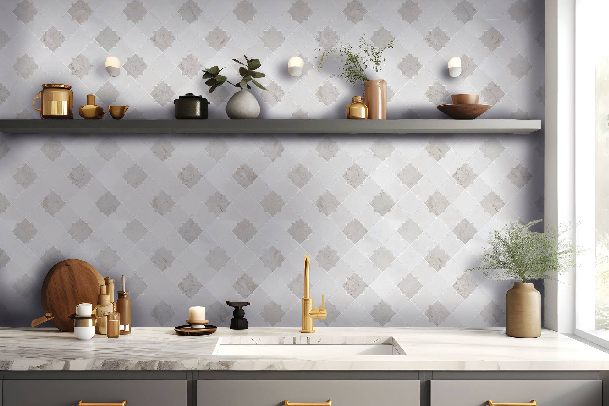 Star & Square White & Beige Mix Marble | Aromaz Home