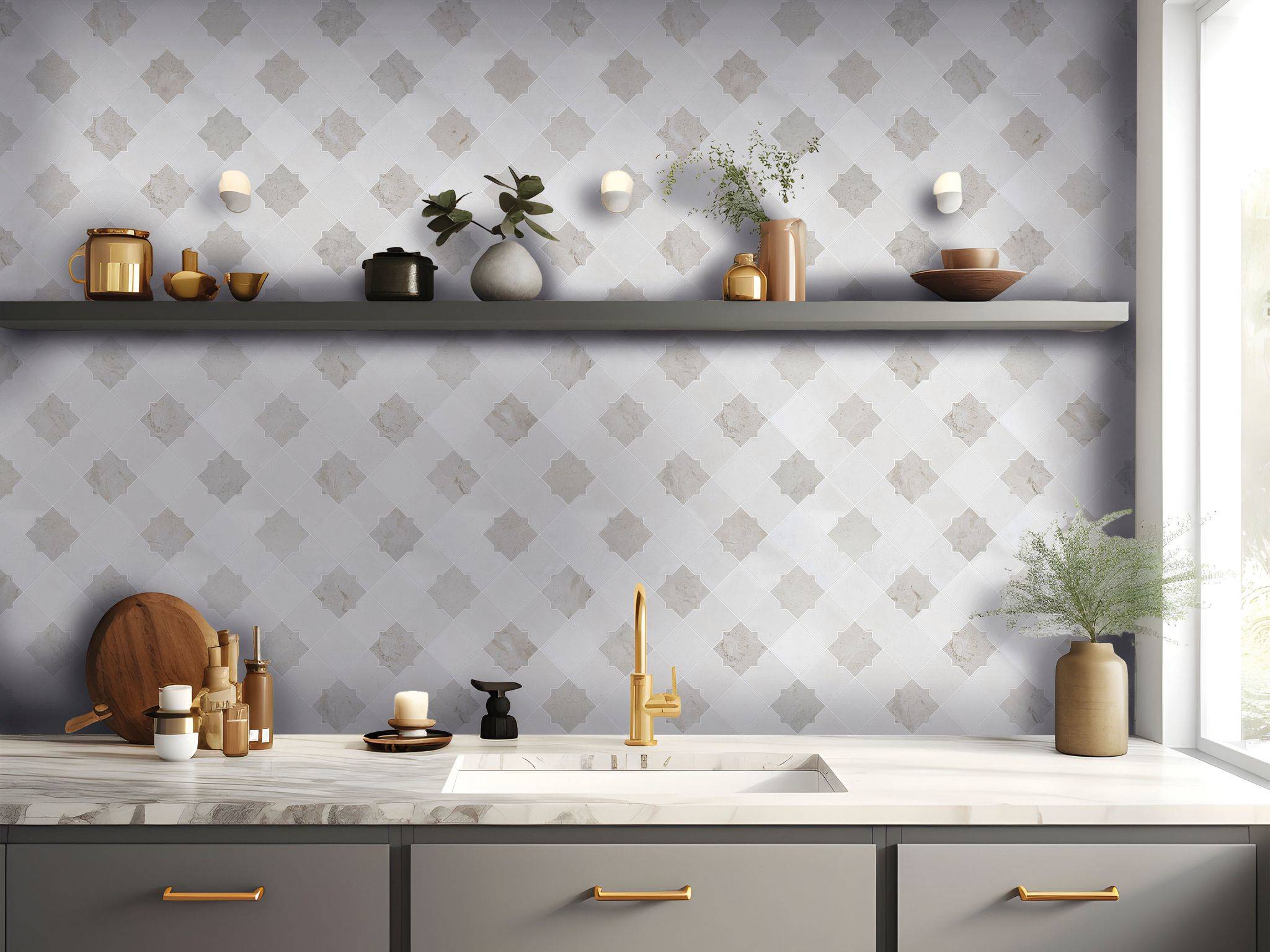 Star & Square White & Beige Mix Marble | Aromaz Home