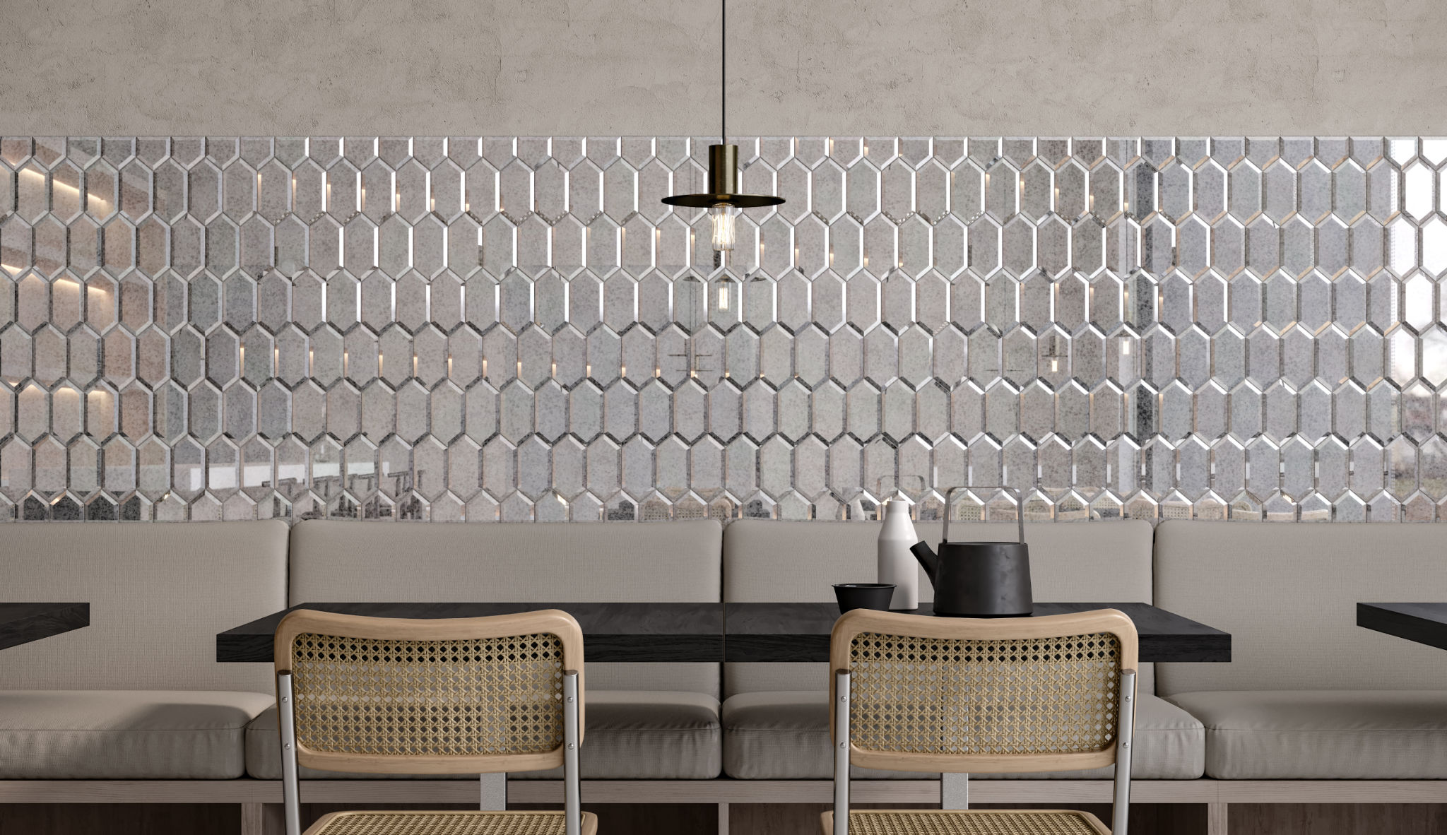 Obsidian Silver Beveled Hexagon Mosaic | Aromaz Home